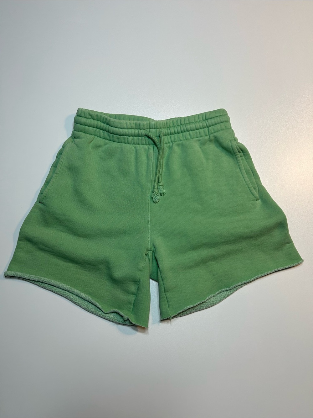 Tna Aritzia Green Cozy Fleece Raw Edge Elastic Waist Sweat Shorts